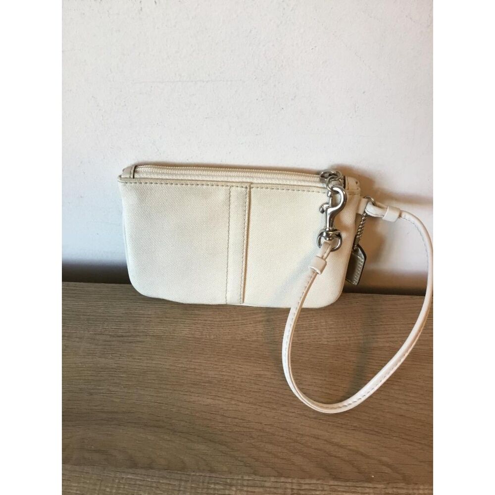 Coach Vintage Signature Cream, White & Tan Striped Wristlet - EUC - Picture 2 of 5
